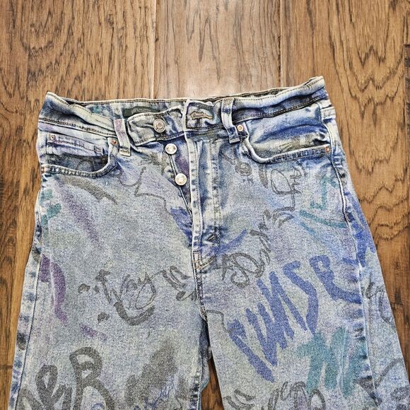 Target Wild Fable Womens Jeans Super High Rise Straight Size 6 Graffiti Print - Picture 2 of 8